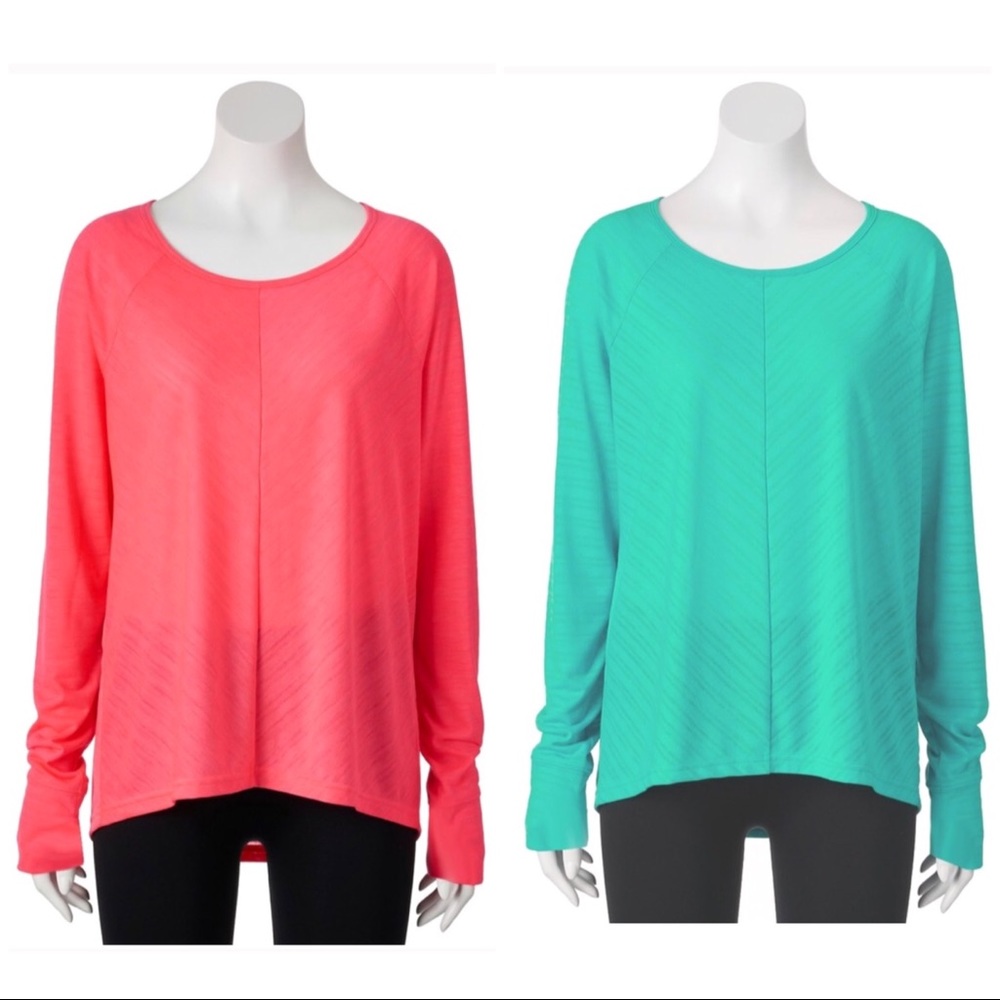 NWT Tek-Gear High-Low Workout Tee Pink Teal Size S Size XS